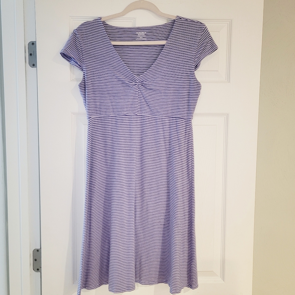 TOAD & CO Medium Casual Active Purple Organic Cotton Striped Summer V-Neck Dress